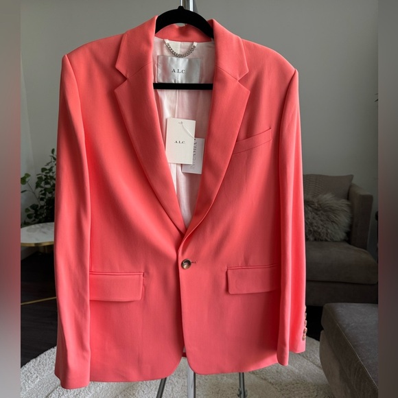 $695 New A.L.C. Dakota Pink Coral Peach Oversized Blazer Jacket Size 4 NWT - Picture 1 of 15